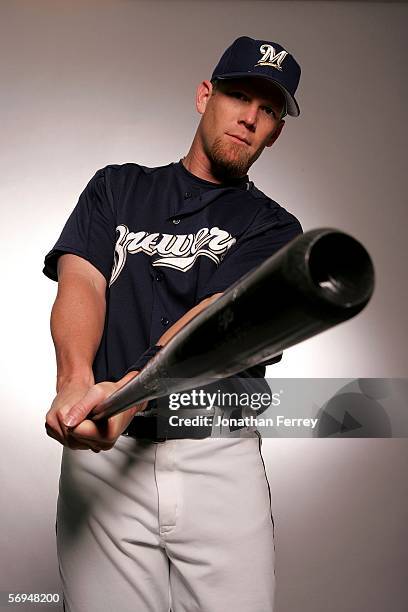 Outfielder Geoff Jenkins of the Milwaukee Brewers poses for a portrait during the Milwaukee Brewers Photo Day on February 27, 2006 at Maryvale...