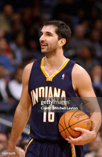 Peja Stojakovic of the Indiana Pacers stands on the court against the Washington Wizards January 31, 2006 at the MCI Center in Washington, DC. NOTE...