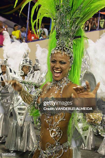 Rio de Janeiro, BRAZIL: Viviane Araujo, the queen of the drums of Mocidade Independente de Padre Miguel samba school, performs on the second night,...