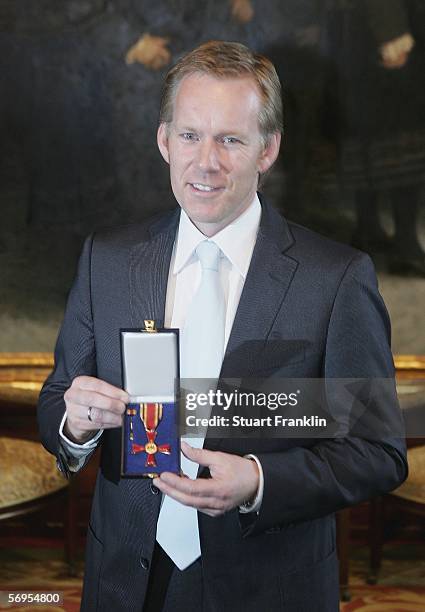 Presenter Johannes B. Kerner receives the Federal Cross of Merit at the town hall on February 28, 2006 in Hamburg, Germany.