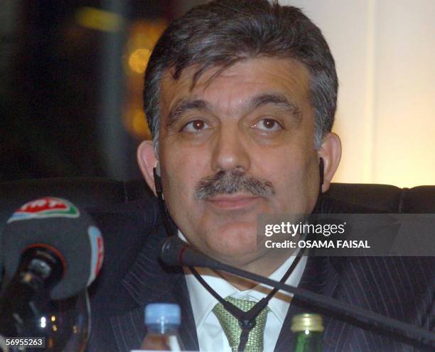 Turkish Foreign Minister Abdullah Gul attends 25 February 2006 a meeting before the opening of the Alliance of Civilizations conference in Doha,...