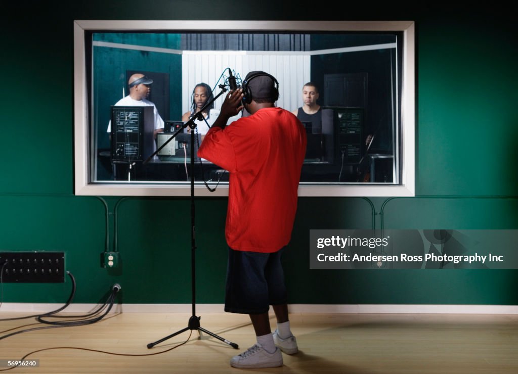 Musicians recording music