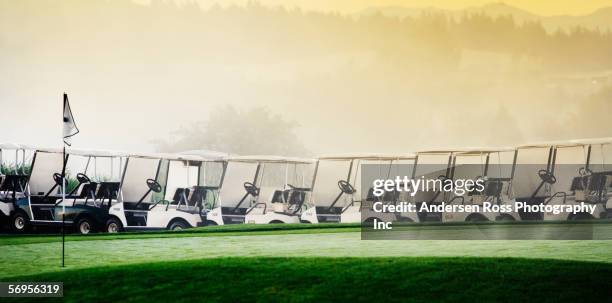 row of golf carts - premium access images stock pictures, royalty-free photos & images