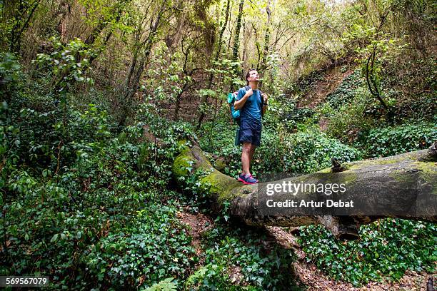 alone hiker on a trip between the nature. - heavy rucksack stock pictures, royalty-free photos & images