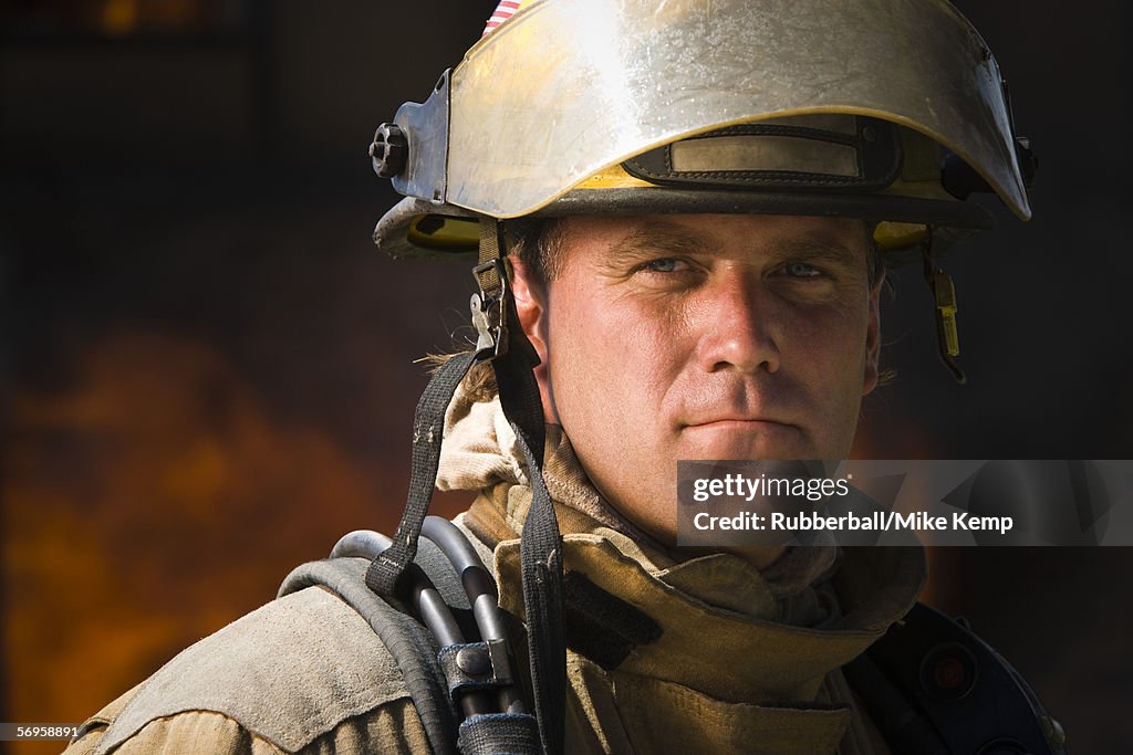 Close-up of a firefighter