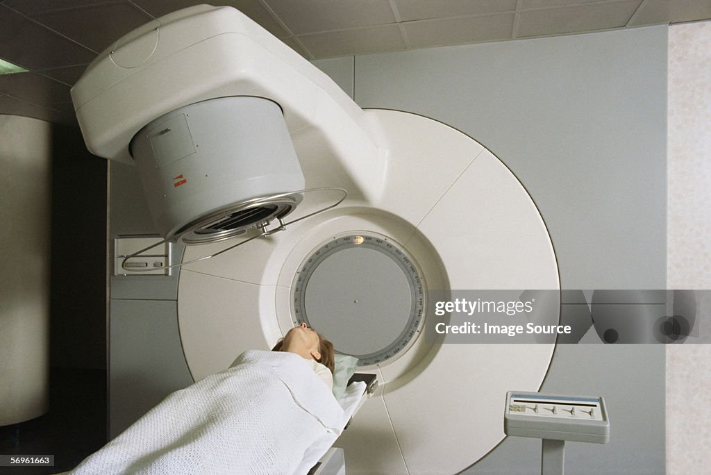 Woman receiving radiotherapy