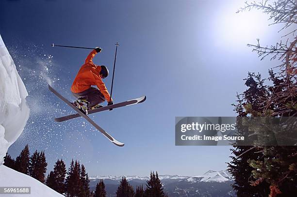 skier jumping - freestyle skiing bildbanksfoton och bilder