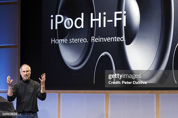 Apple CEO Steve Jobs introduces new iPod Hi-Fi speaker system designed for the iPod during a special Apple event February 2006 in Cupertino,...
