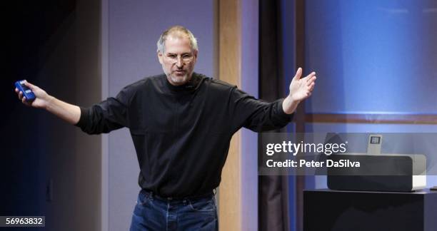 Apple CEO Steve Jobs introduces new iPod Hi-Fi speaker system designed for the iPod during a special Apple event February 28, 2006 in Cupertino,...