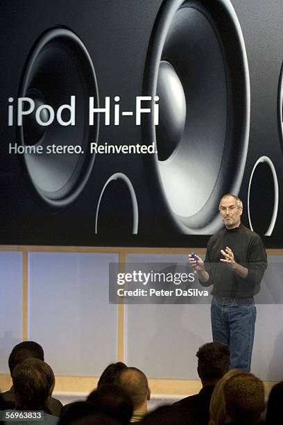 Apple CEO Steve Jobs introduces new iPod Hi-Fi speaker system designed for the iPod during a special Apple event February 28, 2006 in Cupertino,...