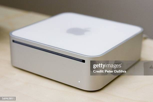The new the Mac Mini Intel Core computer is displayed at a special Apple event February 28, 2006 in Cupertino, California. The Mac Mini will come in...