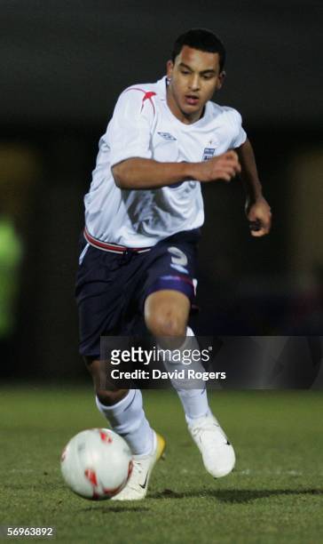 Theo Walcott of England runs with the ball during the under 19 International between England and Slovakia at The Sixfields Stadium on February 28,...