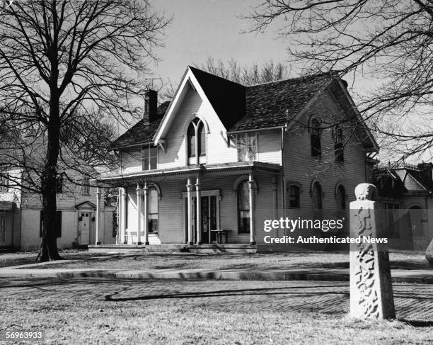 American aviator Amelia Earhart's birthplace and childhood home on the Missouri River bluffs of Atchison, Kansas, mid 20th Century.