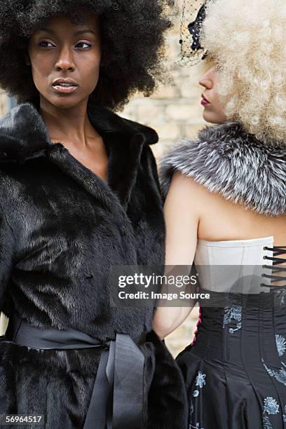 two glamorous women - afro wig stock pictures, royalty-free photos & images