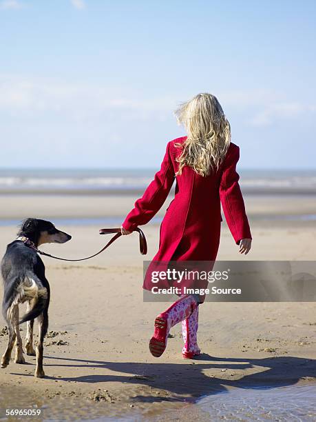 Woman Walking Her Dog On The Beach High-Res Stock Photo