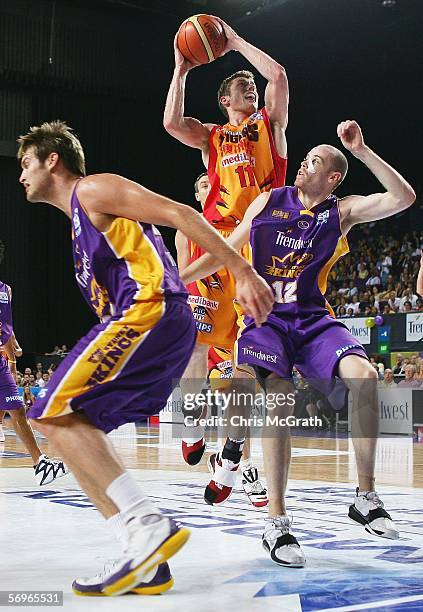 Neil Mottram of the Tigers drives to the basket during game three of the NBL grand final series between the Sydney Kings and the Melbourne Tigers at...