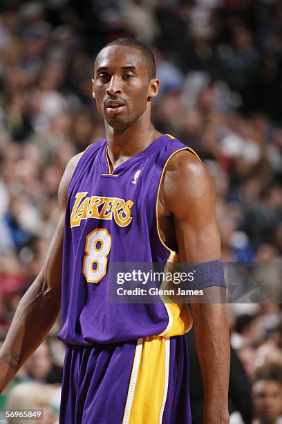 Kobe Bryant of the Los Angeles Lakers walks on the court during the game against the Dallas Mavericks at American Airlines Arena on February 7, 2006...