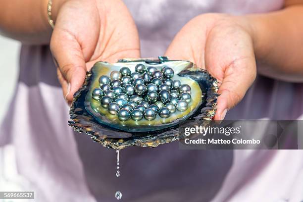 the famous black pearls of tahiti, polynesia - perla negra fotografías e imágenes de stock