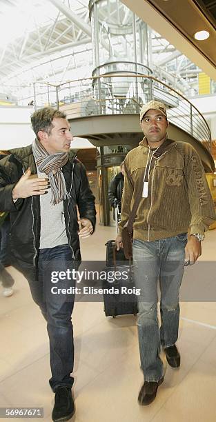 Ailton gives an interview to the media on his arrival at the Hamburg Airport on March 1, 2006 in Hamburg, Germany. Ailton was in Brazil after being...