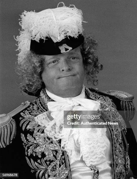 Promotional still of American novelist, short story writer, and playwright Truman Capote who appears as Admiral Nelson in a comedy skit on the CBS...