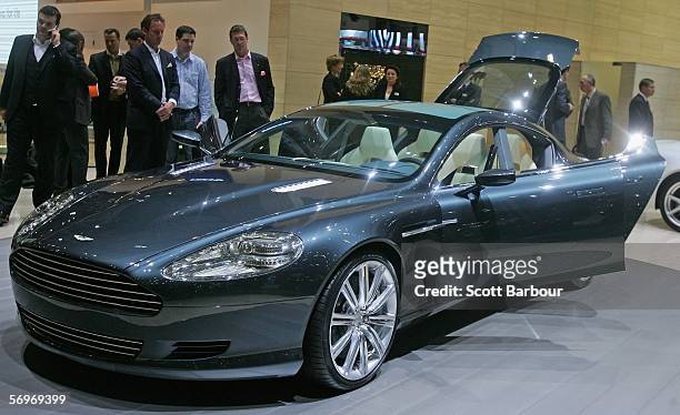 The Aston Martin Rapide sits on display at the 76th Geneva International Motor Show on March 1, 2006 in Geneva, Switzerland. The show features World...