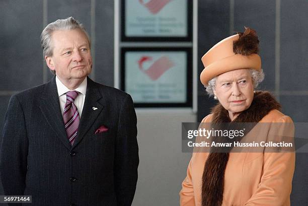 Britain's Queen Elizabeth II with Welsh Assembly presiding officer Lord Elis-Thomas attend the official opening of the new Welsh Assembly on March 1,...