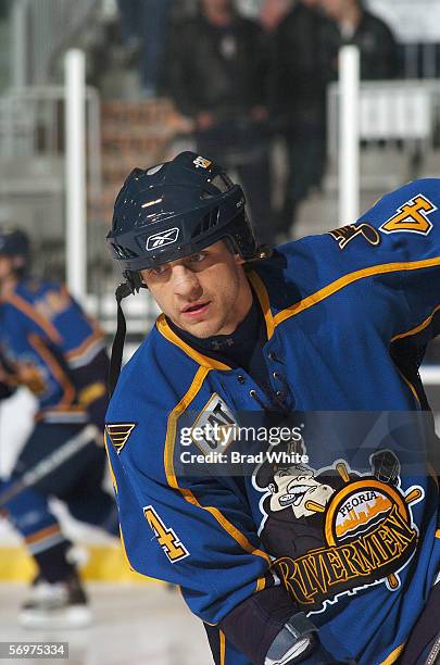 Rocky Thompson of the Peoria Rivermen skates against the Toronto Marlies at Ricoh Coliseum on February 3, 2006 in Toronto, Ontario, Canada. The...