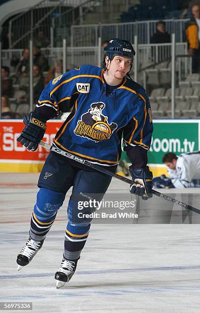 Zack Fitzgerald of the Peoria Rivermen skates against the Toronto Marlies at Ricoh Coliseum on February 3, 2006 in Toronto, Ontario, Canada. The...