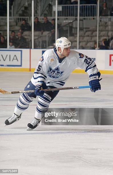 Ben Ondrus of the Toronto Marlies skates against the Peoria Rivermen at Ricoh Coliseum on February 3, 2006 in Toronto, Ontario, Canada. The Rivermen...