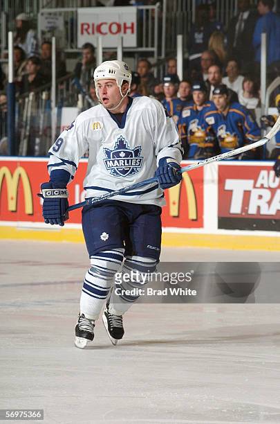 Brendan Bell of the Toronto Marlies skates against the Peoria Rivermen at Ricoh Coliseum on February 3, 2006 in Toronto, Ontario, Canada. The...