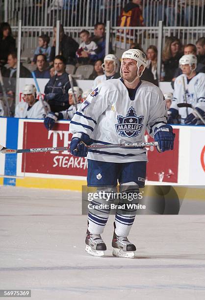 Ian White of the Toronto Marlies skates against the Peoria Rivermen at Ricoh Coliseum on February 3, 2006 in Toronto, Ontario, Canada. The Rivermen...