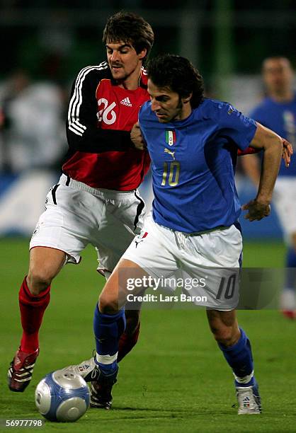 Sebastian Deisler of Germany in action with Alessandro Del Piero of Italy during the international friendly match between Italy and Germany at the...