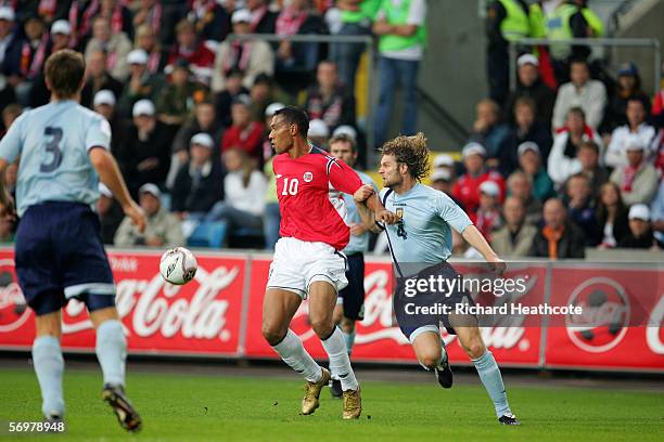John Carew of Norway in action during the group 5 World Cup 2006 Qualifier between Norway and Scotland held at the Ullevaal Stadium on September 7,...