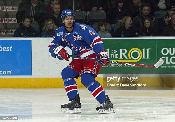 Mark Fraser of the Kitchener Rangers skates against the London Knights during the OHL game on January 8, 2006 at the John Labatt Centre in London,...