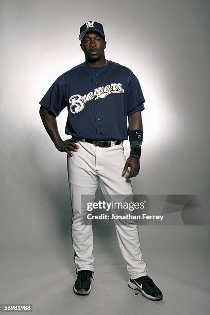 Bill Hall of the Milwaukee Brewers poses for a portrait during the Milwaukee Brewers Media Day on February 27, 2006 at Maryvale Stadium in Maryvale,...