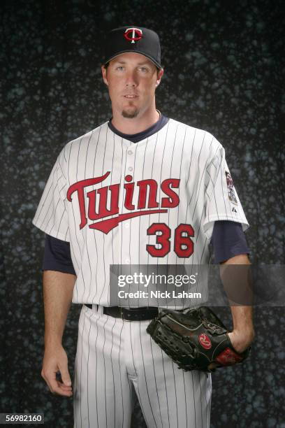 Joe Nathan of the Twins poses for a portrait during the Minnesota Twins Photo Day at the Lee County Sports complex on February 27, 2006 in Fort...