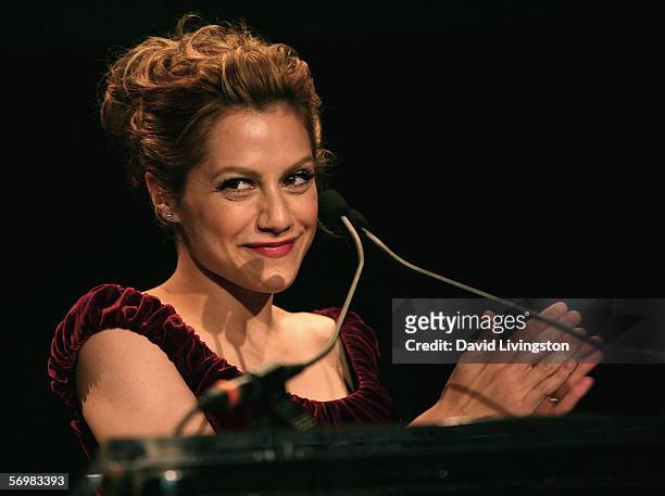 Actress and the evening's host Brittany Murphy appears on stage at the Rodeo Drive Walk of Style event honoring costume designers Edith Head, James...