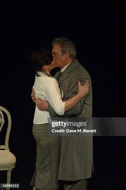 Abi Titmuss and Jay Benedict performs at the curtain call and in her dressing room following the press night production of the new Arthur Miller play...