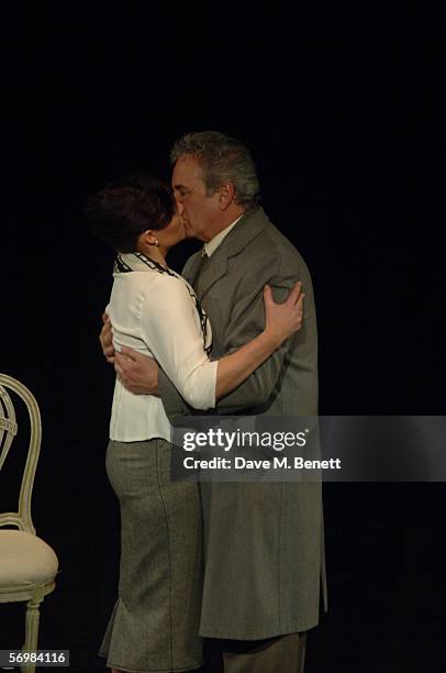 Abi Titmuss and Jay Benedict performs at the curtain call and in her dressing room following the press night production of the new Arthur Miller play...