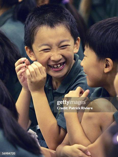 Children from the Crown Street Primary listen and watch a performance during the OzOpera tour launch for Humperdinck's "Hansel and Gretel" at The...