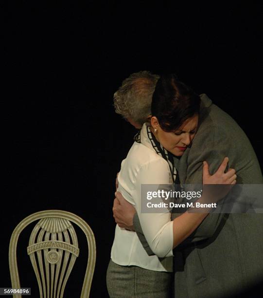 Abi Titmuss and Jay Benedict performs at the curtain call and in her dressing room following the press night production of the new Arthur Miller play...