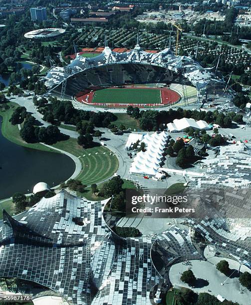 Aerial view of the Olympicstadium on September 1, 1997 in Munich, Germany.