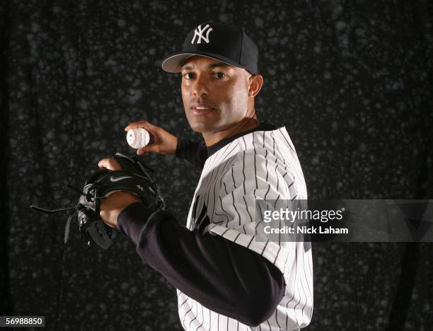 Pitcher Mariano Rivera of the New York Yankees poses for a portrait during the New York Yankees Photo Day at Legends Field on February 24, 2006 in...