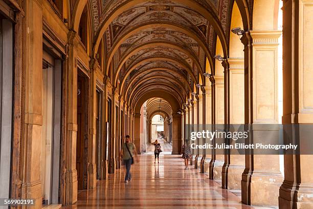 the porticoes of via farini, bologna - bologna stockfoto's en -beelden