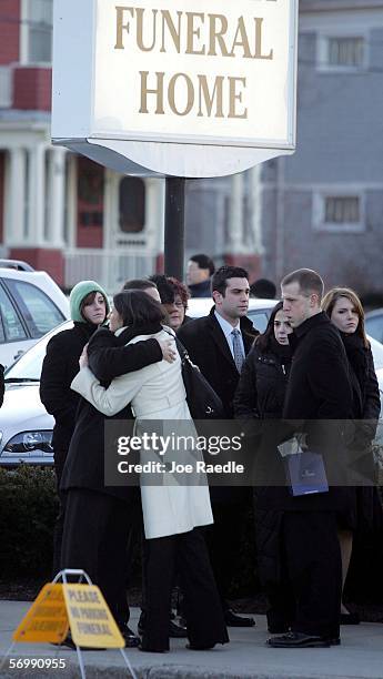 Mourners line up to pay their respects during a wake at the Gormley Funeral Home for Imette St. Guillen on March 3, 2006 in Boston, Massachusetts....