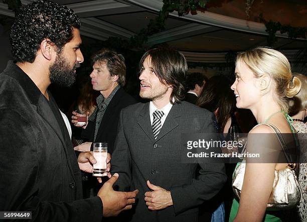 Actors Sala Baker and Martin Henderson with actress Radha Mitchell mingle during the cocktail reception during the 5th Annual Celebration of New...