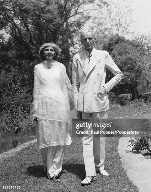 Pakistani lawyer and politician, Muhammad Ali Jinnah pictured with his sister Fatima outside their house in New Delhi, India on July 9th 1947.