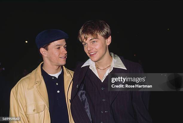 American actors Mark Wahlberg and Leonardo DiCaprio attend the premiere for the film 'The Basketball Diaries', USA, 1995.