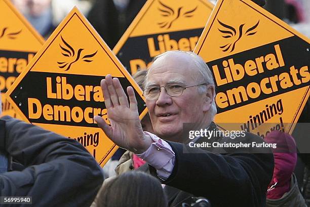 Liberal Democrat party leader Sir Menzies Campbell chats to supporters during a walkabout in Harrogate town centre on March 4, 2006 in Harrogate,...