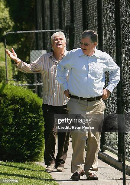 Paul McNamee, former Chief Executive of Tennis Australia and Geoff Pollard , Chairman of Tennis Australia arrive for a press conference to discuss...